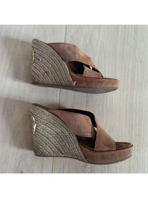 Tory Burch Wedges Shoes High Heels Brown And Gold Size 7.5 thumbnail 4