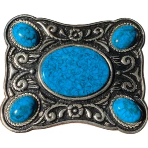 Western Floral Faux Turquoise Retro Design And Cowboy‎ Boots Belt Buckle thumbnail 3