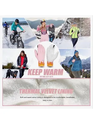 NEW Pixel Panda Winter Gloves Warm Touchscreen Gloves Thermal Large Pink thumbnail 3