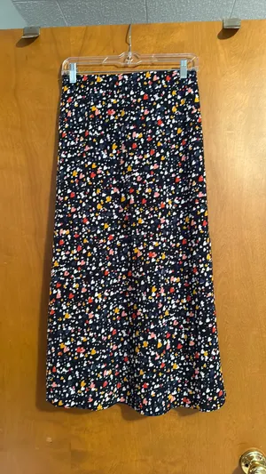 Loft Midi Slip Skirt Navy Heart Print Pull-On Elastic Waist M thumbnail 1
