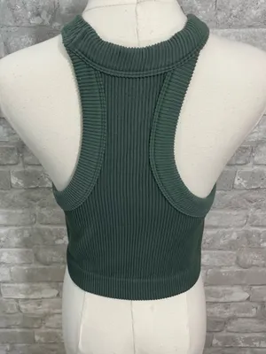 aerie Ribbed Halter Crop Top in Green thumbnail 4