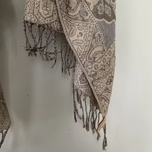 collectioneighteen beige brown tan paisley vintage‎ scarf fringe soft beautiful thumbnail 3