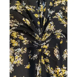 AFRM Tezza Black & Yellow Floral Ruched Mesh Midi Long Sleeves Dress Womens XS thumbnail 6