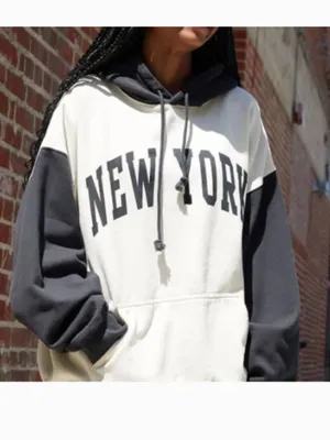 John Galt Brandy Melville Women's One Size Hoodie New York White Gray Raglan thumbnail 2
