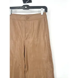 Miss Love Vegan Faux Leather Pants Women Small Brown Wide Leg Chic Neutral Crop thumbnail 2