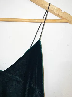 The Vintage Shop Velvet Spaghetti Strap Slip Dress in Deep Green thumbnail 5