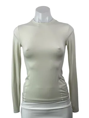 Lululemon Women's Beige Long Sleeve Mock Neck Slim Fitted T Shirt Tee Top XS thumbnail 1