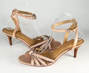 Coach Meg Leather with Snakeskin Tan Beige Leather Sandals Heels Shoes Women 9 thumbnail 1