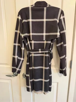 Solitaire Black & Cream Plaid Belted Trench Coat thumbnail 5