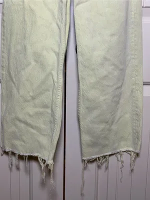 Zara Women’s Size 0 High-Waisted Frayed Hem Wide Leg Jeans Light Green Ankle thumbnail 2