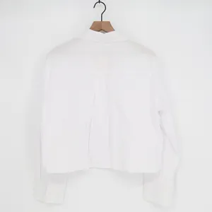 White Cropped Long Sleeve Button Up Shirt Collared Cotton Rayon Blend Large thumbnail 5