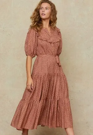 Christy Dawn Dress Emilia‎ Floral Midi Cotton Rooibos Harvest S EUC thumbnail 1