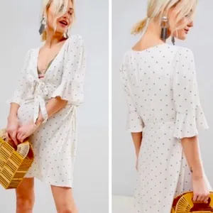 Free People All Yours Polka Dot Tie-Front Mini Dress White Black Size 6 NWT thumbnail 2