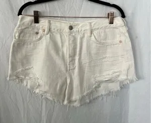 We The Free People High Rise Festival Shorts‎ Raw Hem White Size 29 Button Fly thumbnail 1