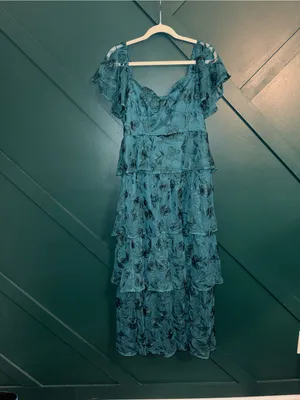 Altar'd State Roxanne Teal Green Floral Lace Layered Maxi Dress thumbnail 2