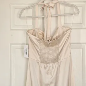 Reformation Solana Satin Dress Almond Beige Halter Midi‎ Cowl Neck 8 NEW Bridal thumbnail 9