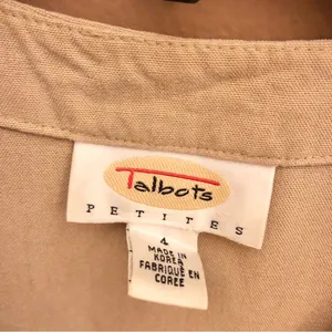 Talbots Linen Blend Button Front V Neck sleeveless Dress‎ Tan 4 Petite thumbnail 3