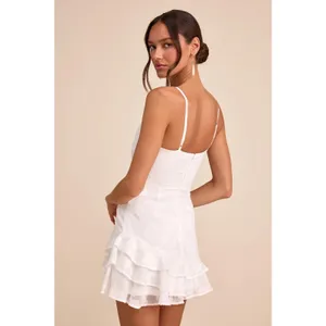 NWT Lulus Days with You White Floral Burnout Ruffled Mini Dress Engagement Sz L thumbnail 3