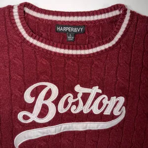 Harper & Ivy Boston Cable Knit Sweater Large Maroon Varsity Preppy Cropped Retro thumbnail 3