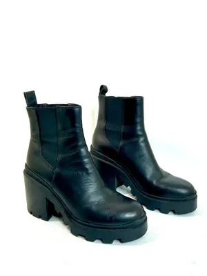 Steve Madden Roxie Platform Bootie in Black Leather, Chunky Lug Sole, size 9 thumbnail 8