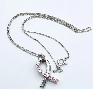 SAI 925 Pink Ribbon Cancer Sterling Silver 18” Necklace thumbnail 2