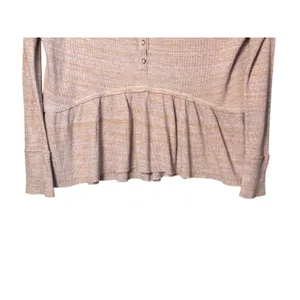 Free People We The Free Womens Henley Top S Pink Waffle Knit Peplum Boho thumbnail 3