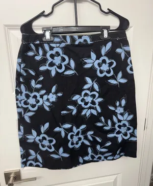 LOFT Black Mini Skirt with Light Blue Floral Print thumbnail 1