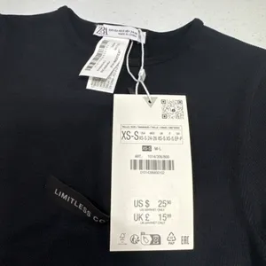 Zara Crop Top Crew Neck Pullover Stretch Long Sleeve Black Stretch Sz XS Stylish thumbnail 6