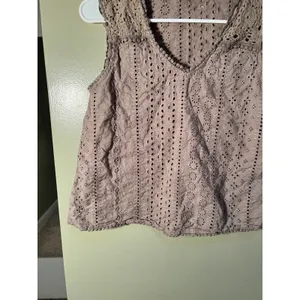 Joie Womens Size Small Eyelet Lace Sleeveless Top Light Brown V-Neck Boxy Cotton thumbnail 5