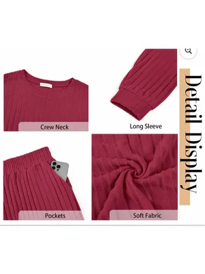 NEW Ribbed 2 Pc Lounge Set Casual Long Sleeve Tops Pants XL thumbnail 6