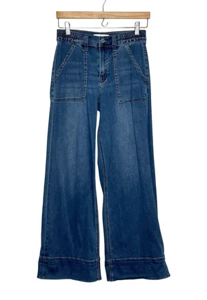 Vervet High Rise Wide Leg Jeans Size 25 Blue Stretch Denim Patch Pocket thumbnail 1