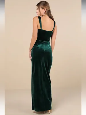Lulus Women Pristine Luxury Emerald Green Velvet Bustier Maxi Dress L thumbnail 4