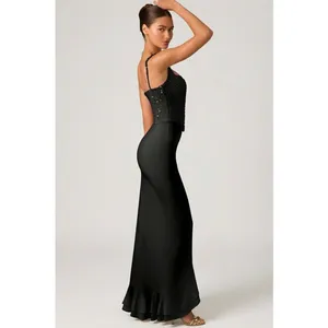 Oh Polly Robina Embellished Ruffle-Trim Corset Gown Maxi Dress in Black size 8 thumbnail 11