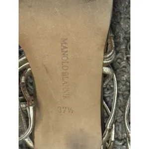 Vintage MANOLO BLAHNIK Metallic Champagne Lace-Up Sandal Stiletto Heels 37.5 thumbnail 13