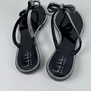 Nicole Miller New York Black Jelly Sandals Rhinestone Bow Bling Slide Size 8 thumbnail 2