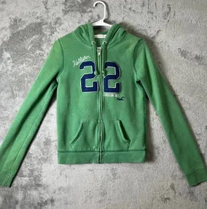 Hollister Y2K Green Zip‎ Up Hoodie 22 Graphic Fitted Zip Jacket Size Medium thumbnail 1