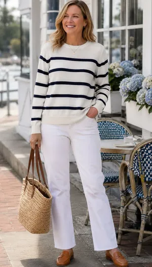 Old Navy Womens 100% Cotton Breton Stripe Sweater Cream Navy Long Sleeve‎ Size S thumbnail 1