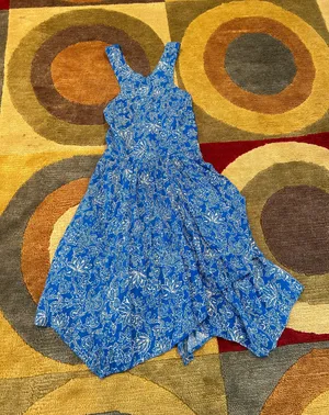 Abercrombie Blue White Floral Asymmetrical High Neck Dress Sundress S thumbnail 1