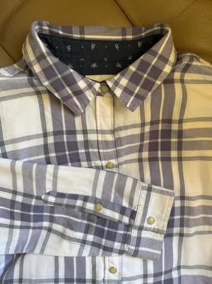 Womens‎ Flannel Snap Front Shirt Blue White Fleece thumbnail 1