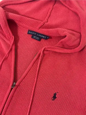 Polo Ralph Lauren Full-Zip Knit Sweater Hoodie Size XL Red Cotton thumbnail 5