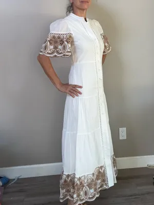 Love by Design Southhampton embroidered button front white cotton maxidress sz S thumbnail 3