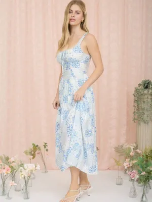 Floral Sleeveless Corset Front Tie Midi Dress Large thumbnail 5