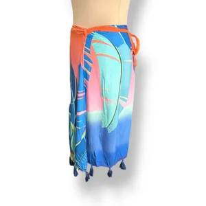 Farm Rio Toucan Sarong Wrap Midi Skirt Tassel Trim Tropical Resort Beach Coverup thumbnail 2