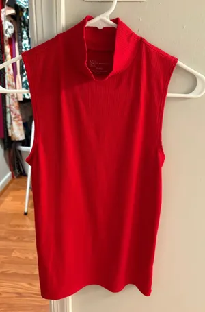 No Boundaries Red High Neck Ribbed Sleeveless Blouse thumbnail 1