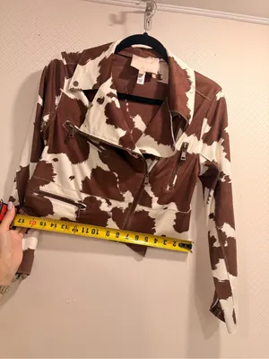 Hutch Brown & White Cow Print Vegan Suede Leather Moto Jacket Size XS thumbnail 6