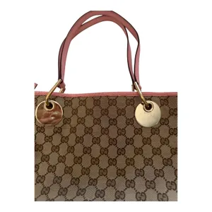 Gucci Vintage GG Canvas Tote Bag 120837 Pink Leather Gold Hardware Entrupy Auth thumbnail 2