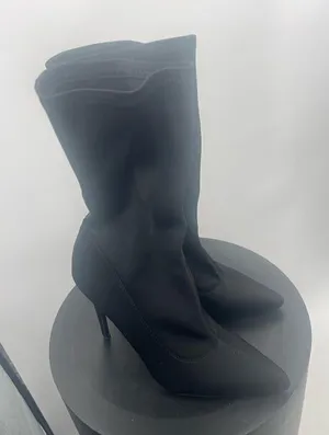 Stiletto Heel Pointed‎ Toe Sock Boots Stretch Knit Ankle Booties Black thumbnail 1