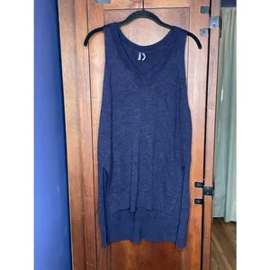 Anthropologie Desmond Navy Tunic Sweater Vest Linen Blend Side Slit Longline S thumbnail 2