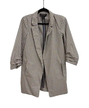 Rachel Zoe Multicolor Neutral Plaid Open Front Preppy Blazer Size Medium thumbnail 1