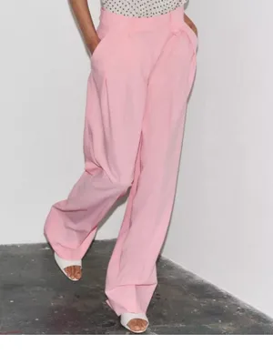 NWT ZARA Pink Full Length Pants size S thumbnail 5